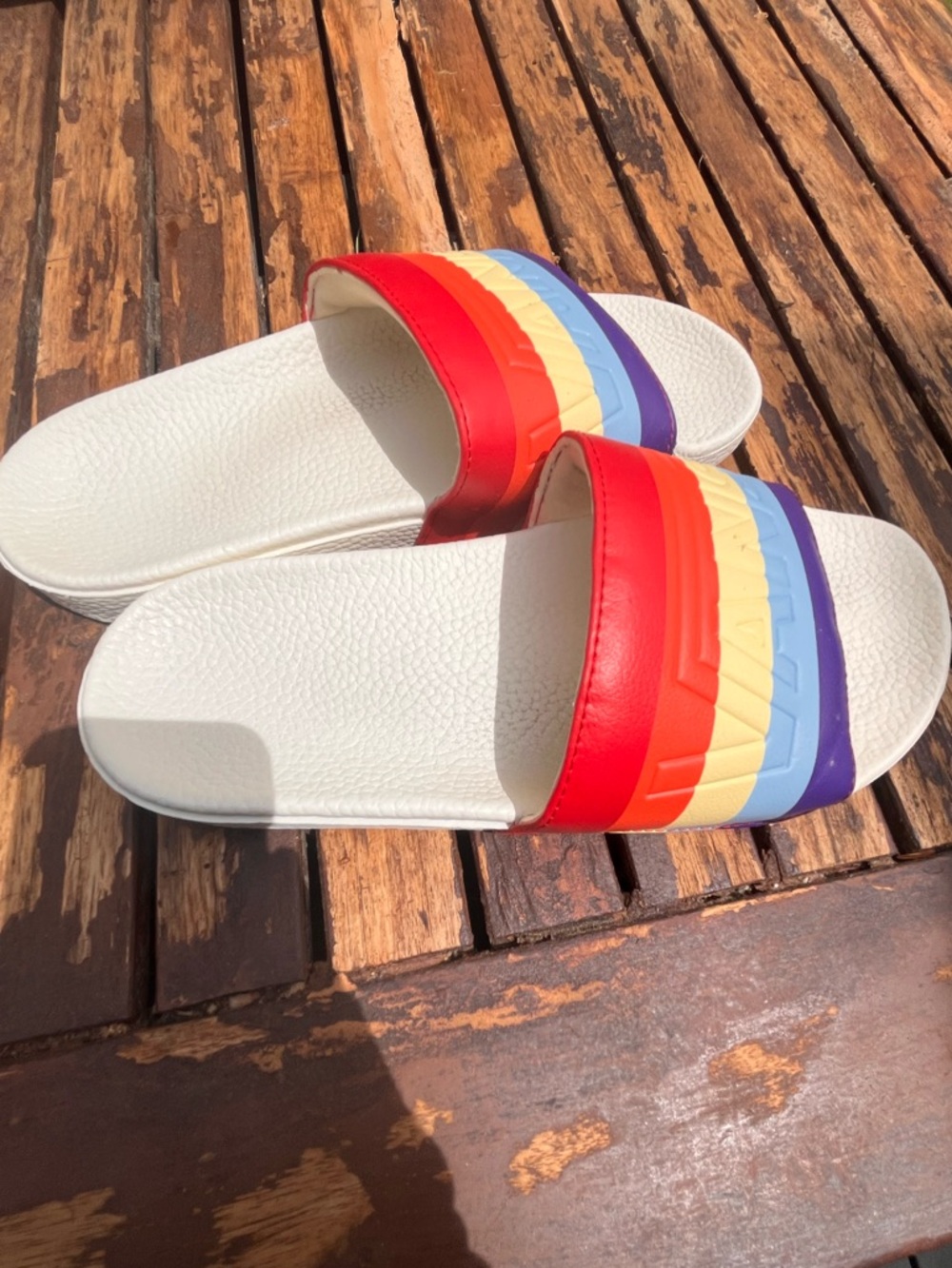 Rainbow slides from Vans.  Size 8. Good condition!  🌈
